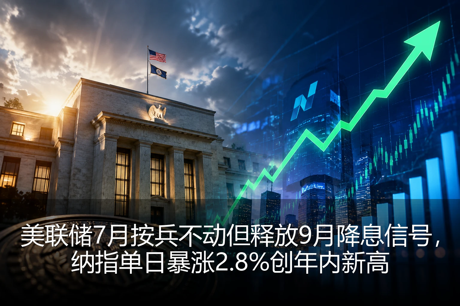美联储7月按兵不动但释放9月降息信号，纳指单日暴涨2.8%创年内新高